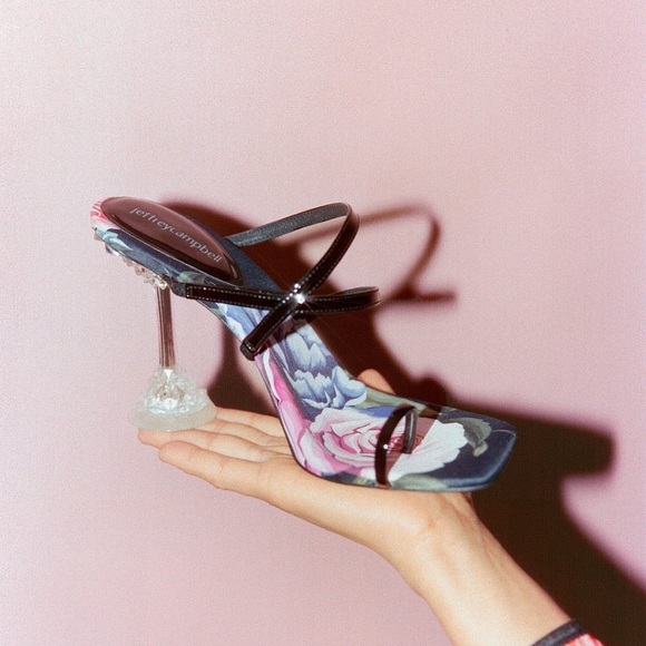 Jeffrey Campbell crystal glass heel floral sz 6 - Picture 4 of 7
